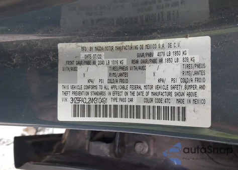 2022 Mazda Mazda3 from USA, damaged, VIN 3MZBPACL2NM310491